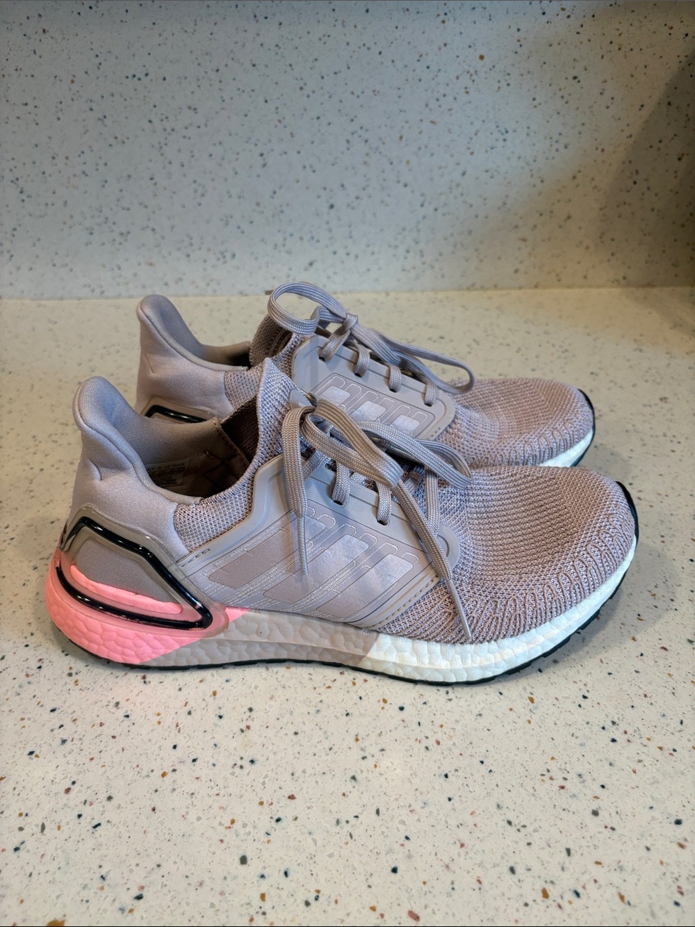 adidas Women's Light Lavender Knit Running Sneakers with Pink Heel